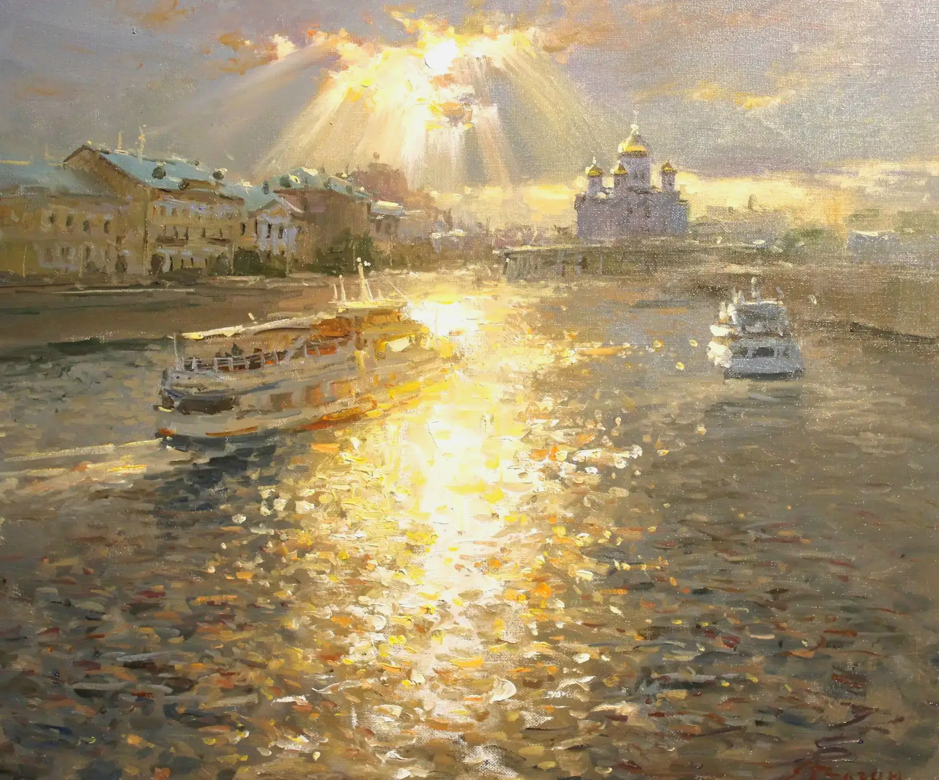 Вагин Евгений "Солнце сквозь тучи. Москва." 2026г 50х60 х.м.