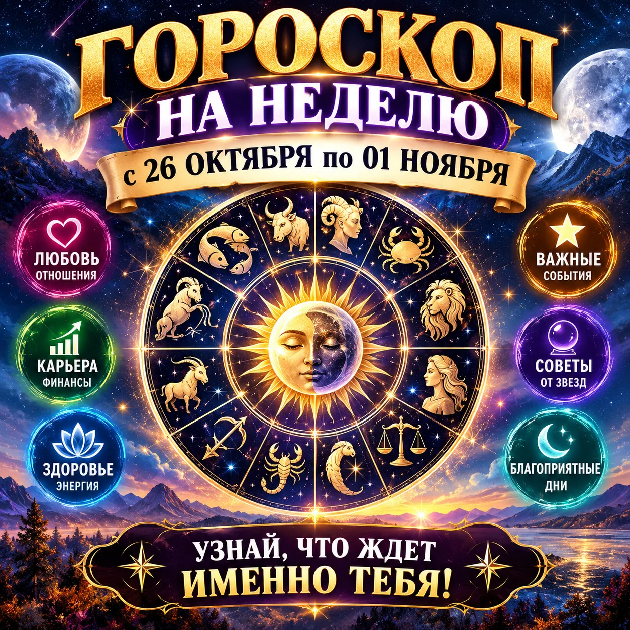💯 ГОРОСКОП НА НЕДЕЛЮ с 26 ОКТЯБРЯ по 01 НОЯБРЯ 🌟