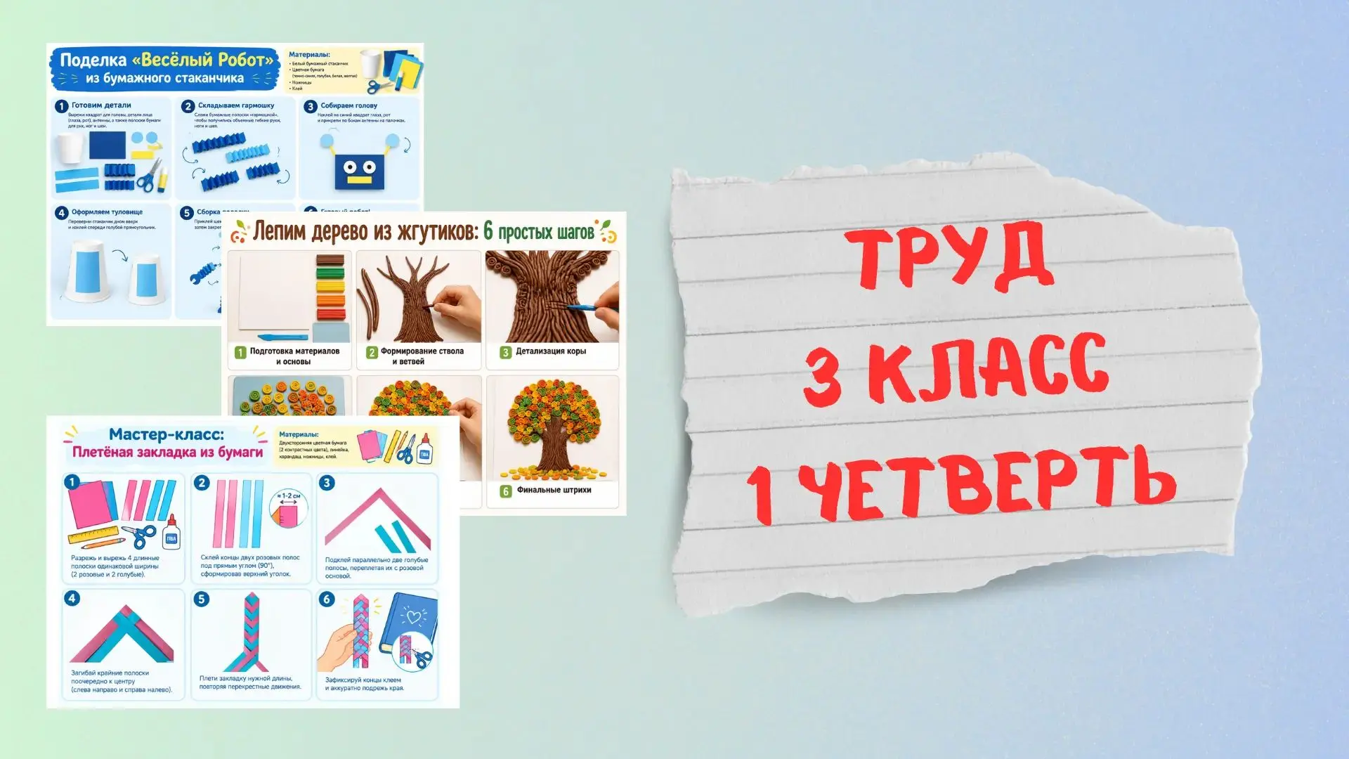 Папка ТРУД 1 четверть готова полностью. 8 уроков. 8 урок получился объемным, с творческ...
