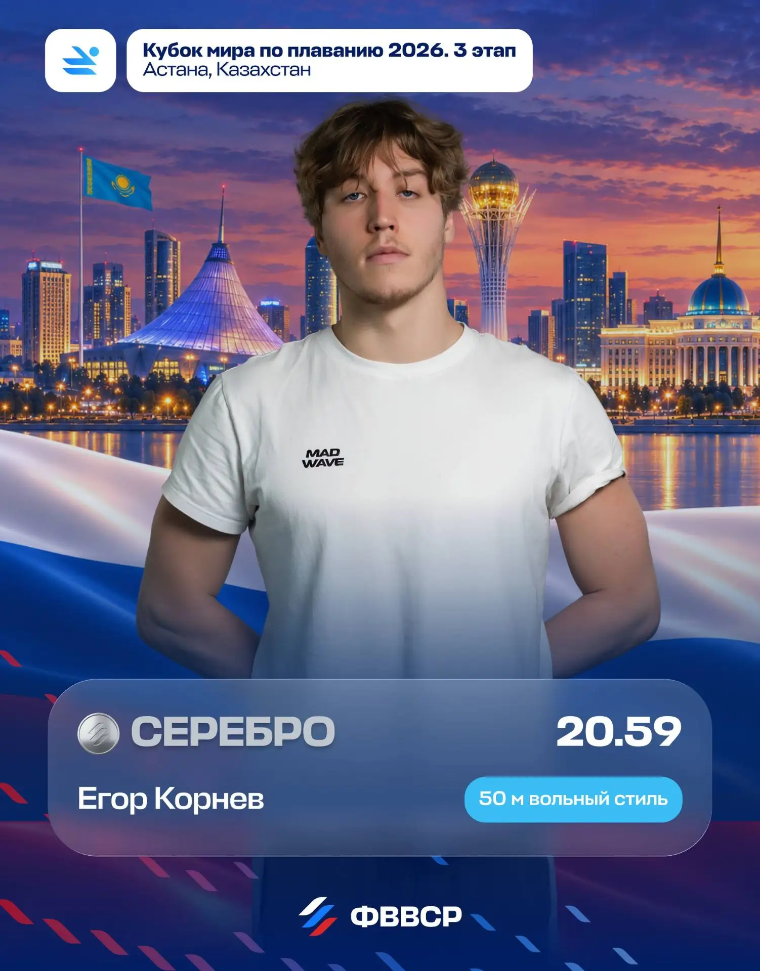 🥈 Егор Корнев стал серебряным призером третьего этапа Кубка мира по плаванию на коротк...