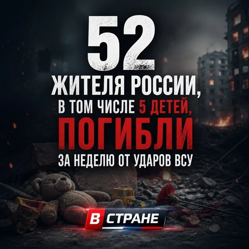 🥀 Киев за неделю выпустил по гражданским объектам РФ около 8,5 тыс. боеприпасов, сообщ...