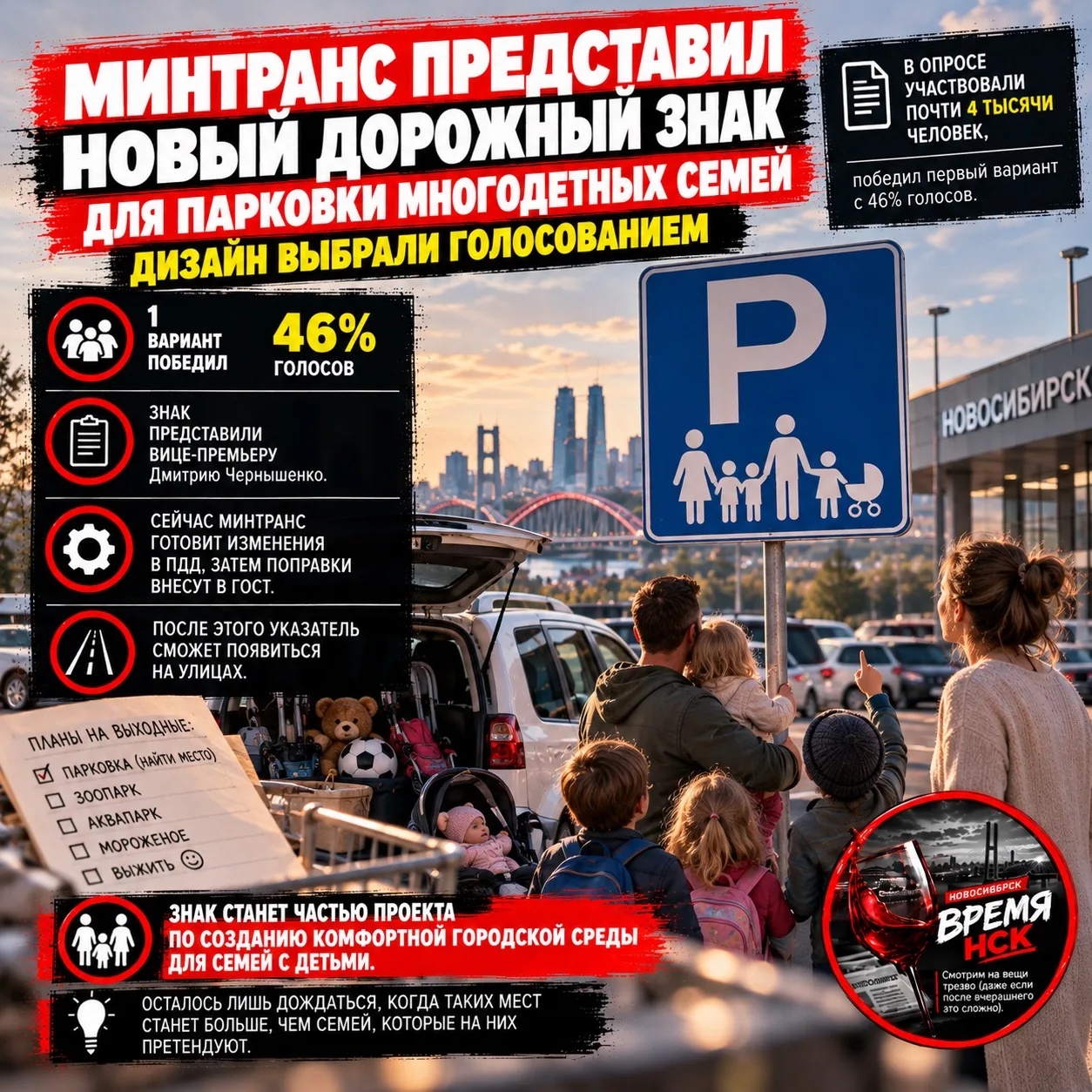 Минтранс представил новый дорожный знак для парковки многодетных семей — дизайн выбрали...