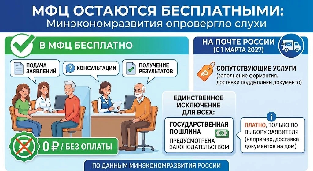 МФЦ остаются бесплатными: Минэкономразвития опровергло слухи