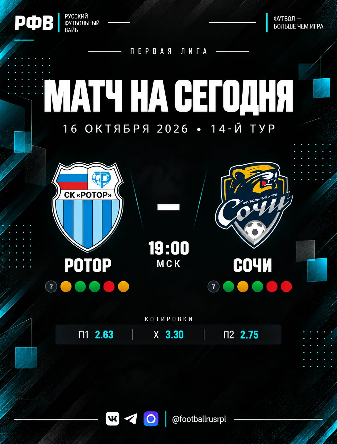 🔝 Ротор и Сочи открывают 14 тур ФНЛ!
