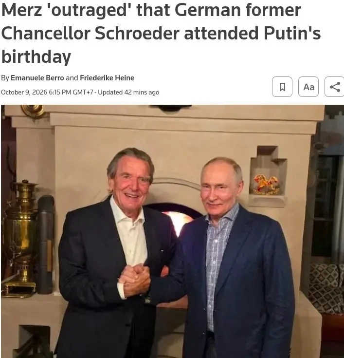Мерц возмутился присутствием Шредера на дне рождения Путина.