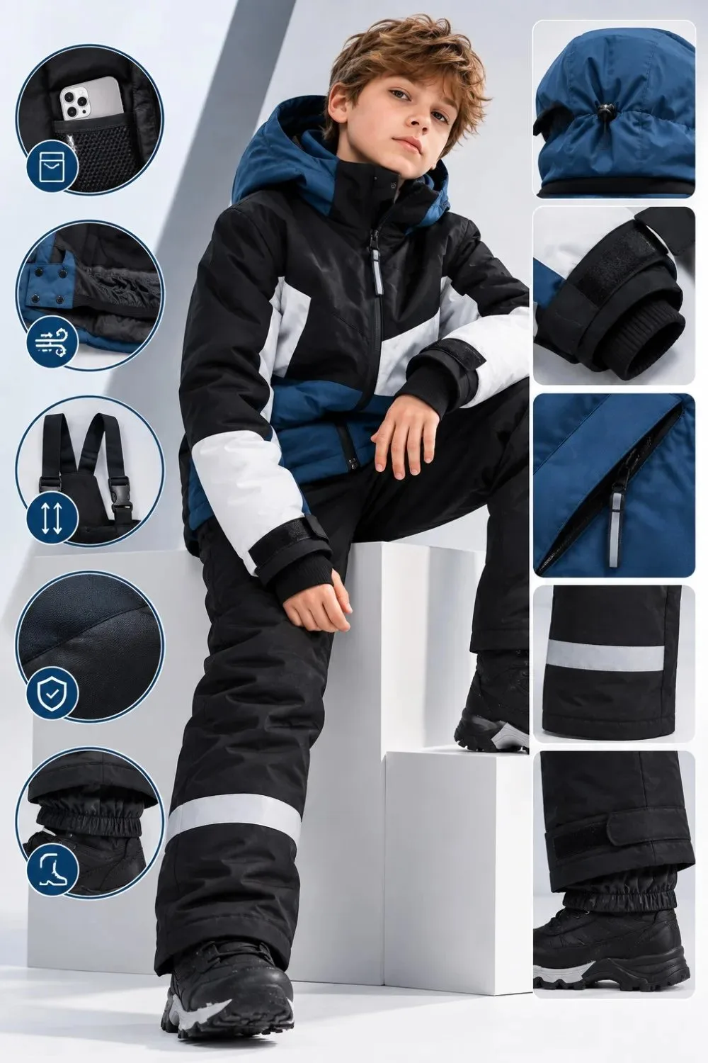 🛍️ Горнолыжный костюм зимний для мальчика темно-синего цвета 9517TS
