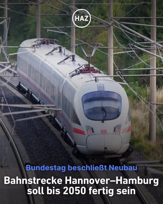 🇩🇪 Deutsche Bahnрадостно заявила, что построит новую ветку ж/д Ганновер — Гамбург. 15...