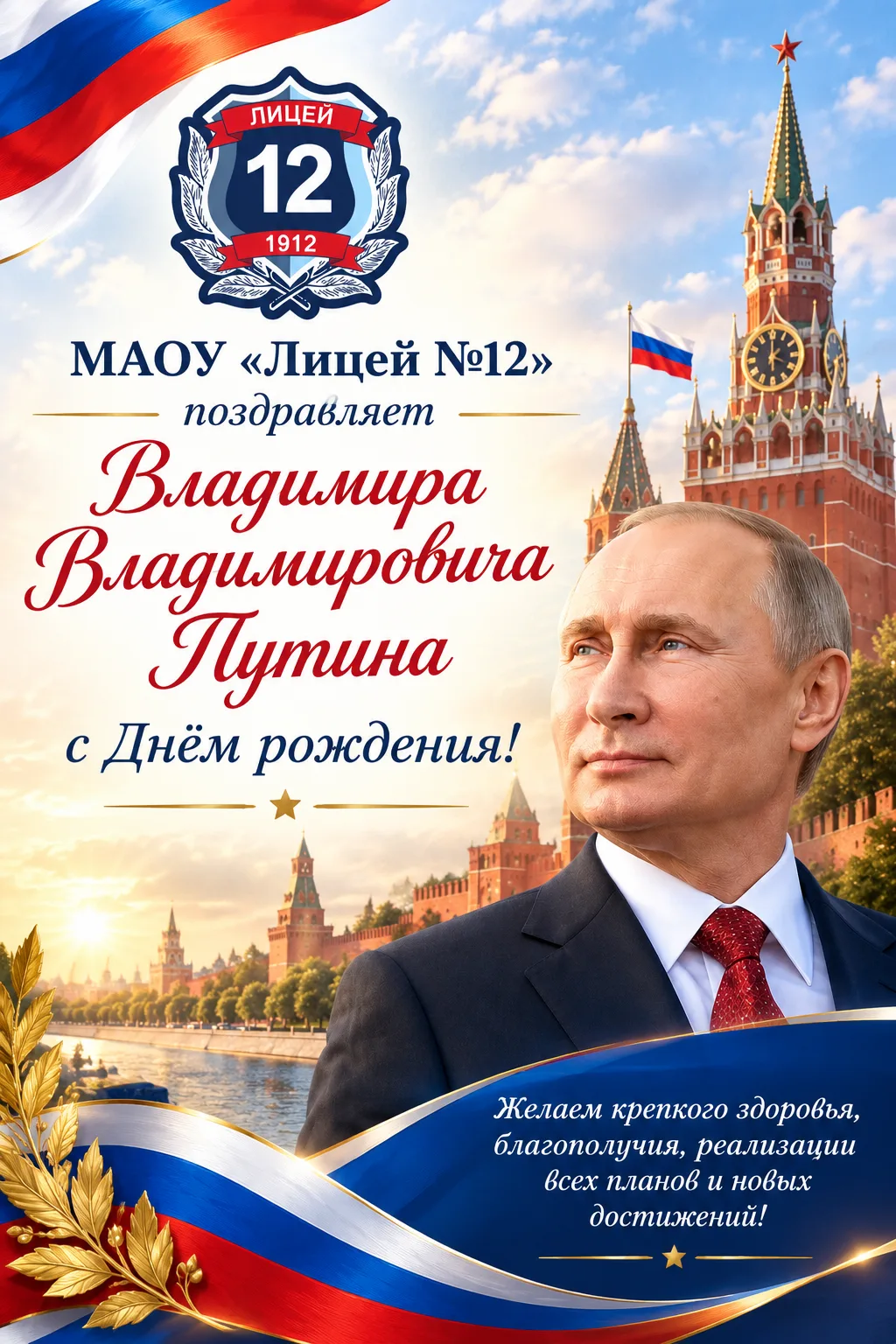🇷🇺 От коллектива МАОУ «Лицей №12» — искренние поздравления с Днём рождения Президента...