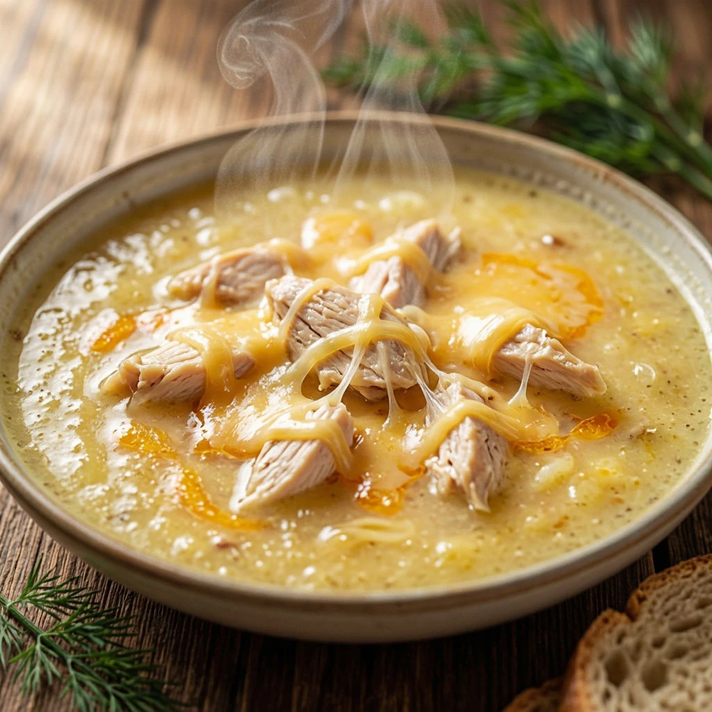 Обед: Суп с плавленым сыром и куриным филе