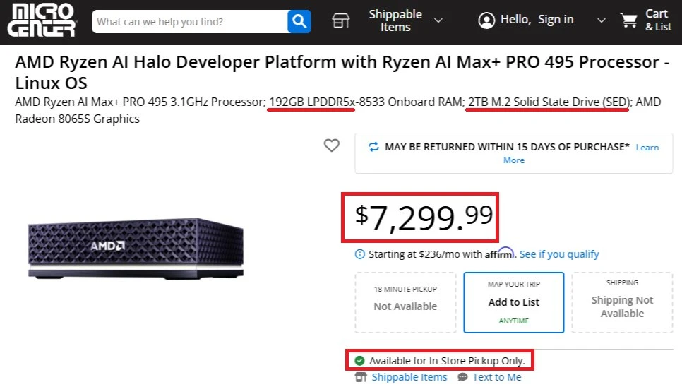 Конфигурация Ryzen AI Max+ PRO 495 в продаже