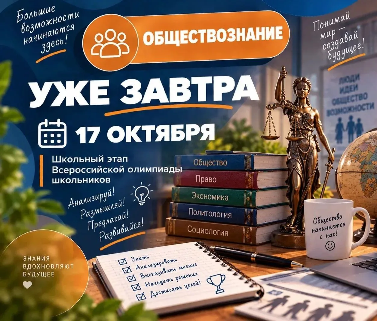 17 октября пройдет школьный этап Всероссийской олимпиады школьников по обществознанию.