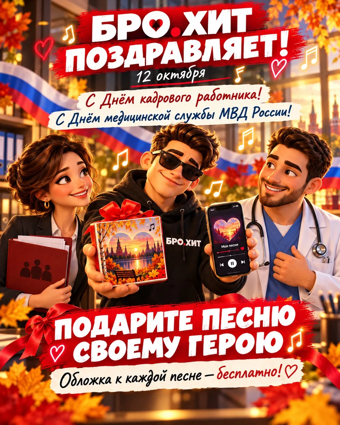 🎵 Подарите песню кадровику или медику МВД — поздравьте вместе с БРО.ХИТ! 🇷🇺