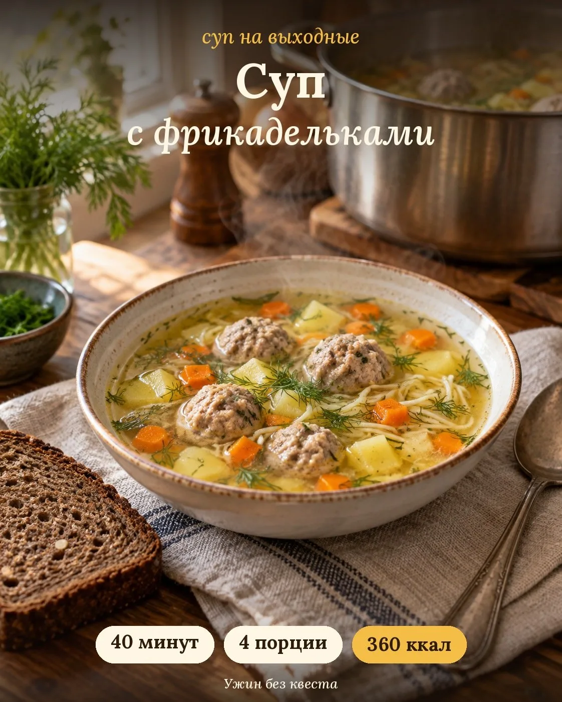 Суп с фрикадельками: прозрачный, ароматный, как у мамы 🍲