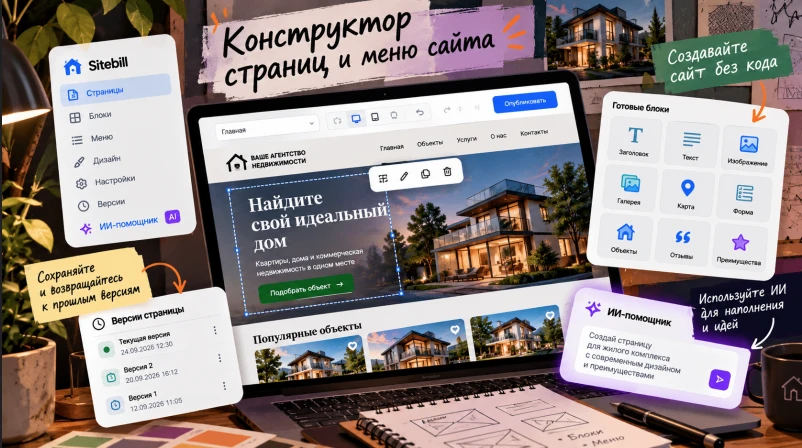 В админке Sitebill появился конструктор страниц из готовых блоков с режимом ИИ, котором...