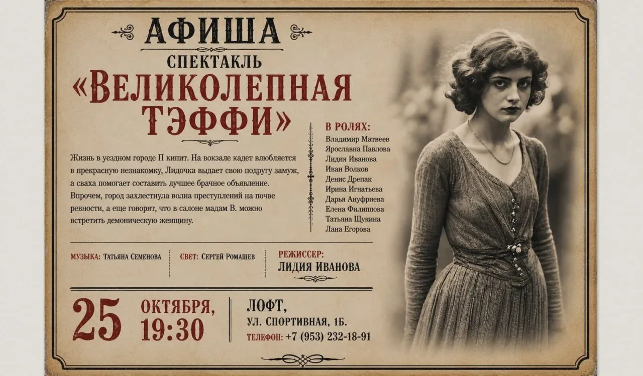 🎭 В Пскове покажут спектакль по Тэффи