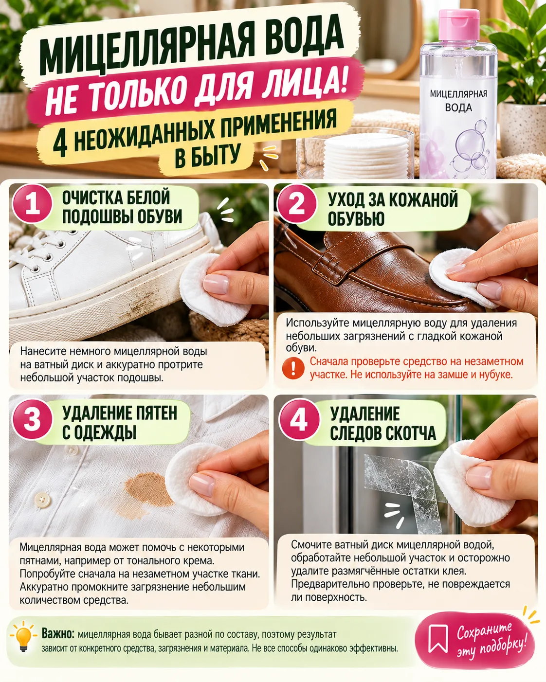 💧 МИЦЕЛЛЯРНАЯ ВОДА НЕ ТОЛЬКО ДЛЯ ЛИЦА!