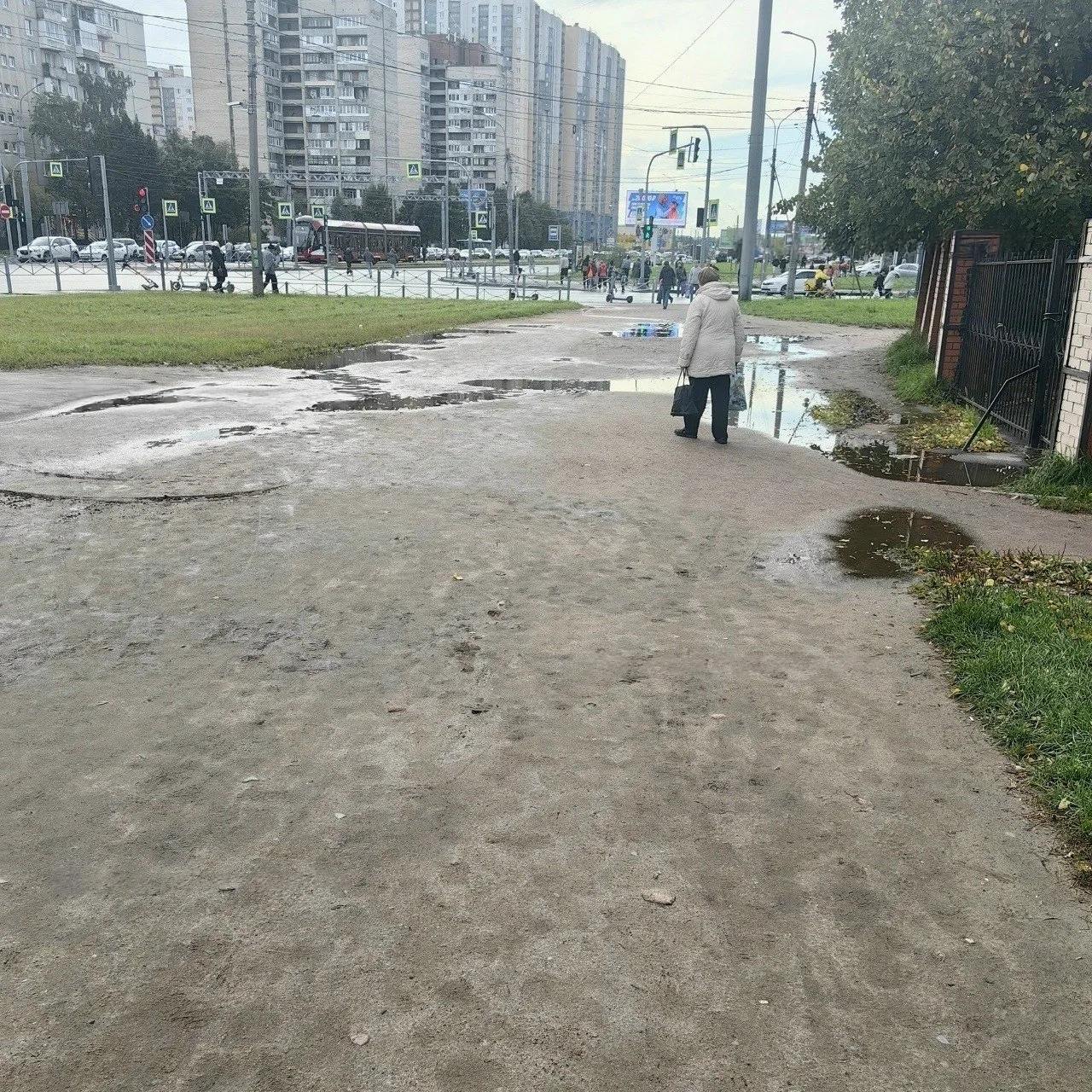 Тротуар на Коллонтай починят только в 2028 году