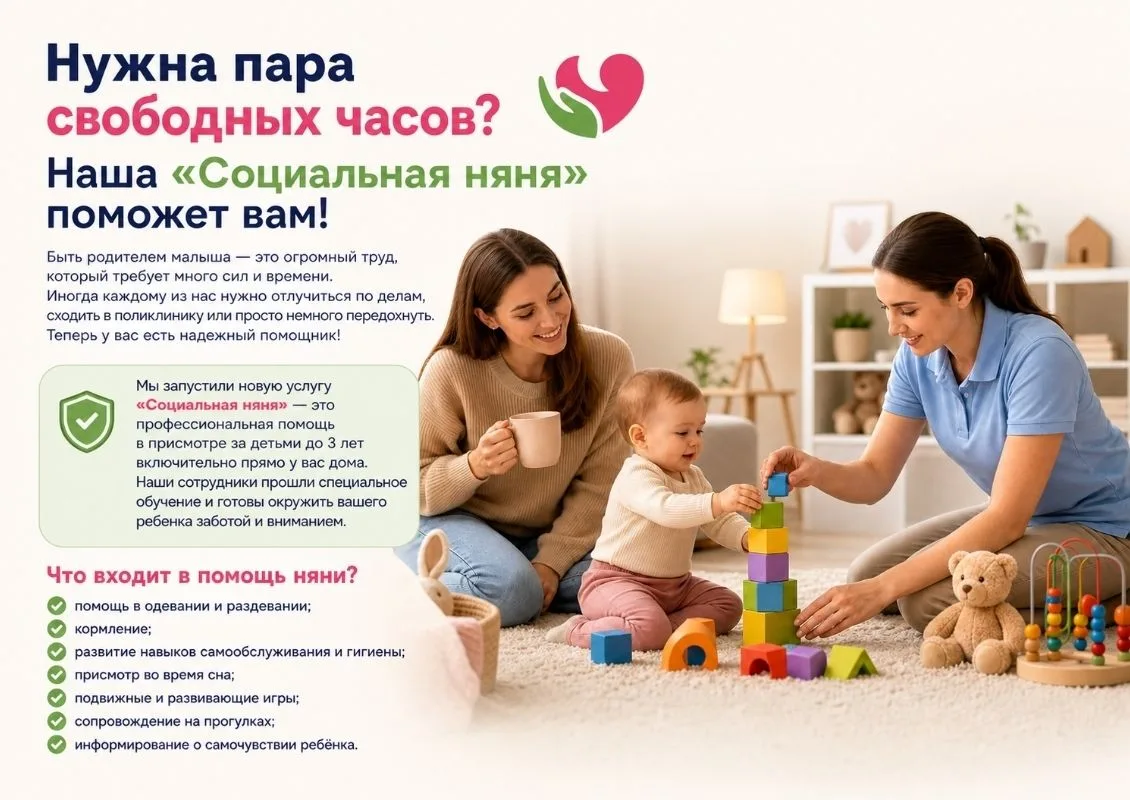 Социальная няня бесплатно для семей с детьми от 0 до 3 лет включительно — это новый шаг...