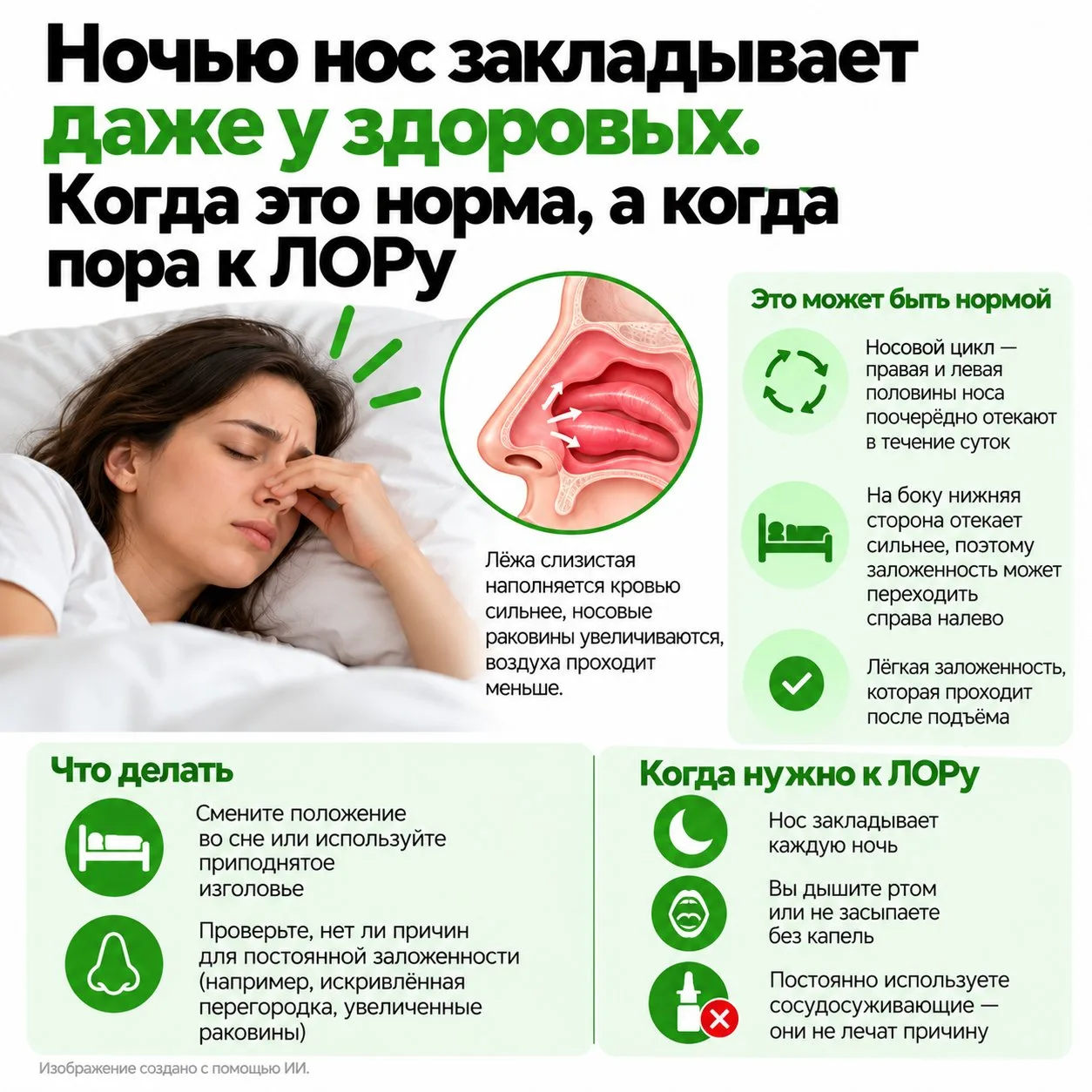 Ночью нос закладывает даже у здоровых. Когда это норма, а когда пора к ЛОРу