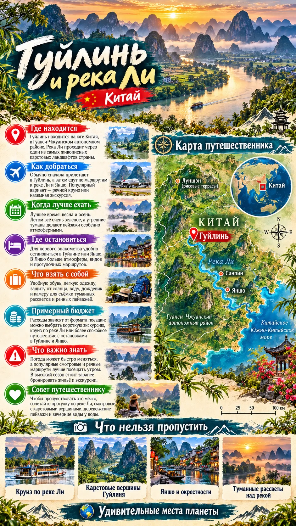 🧭 Гуйлинь и река Ли — одно из самых красивых путешествий по югу Китая