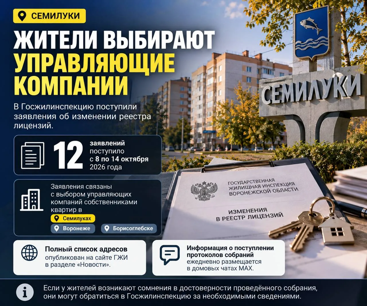 🏢 В Семилуках жители многоквартирных домов выбирают управляющие компании.
