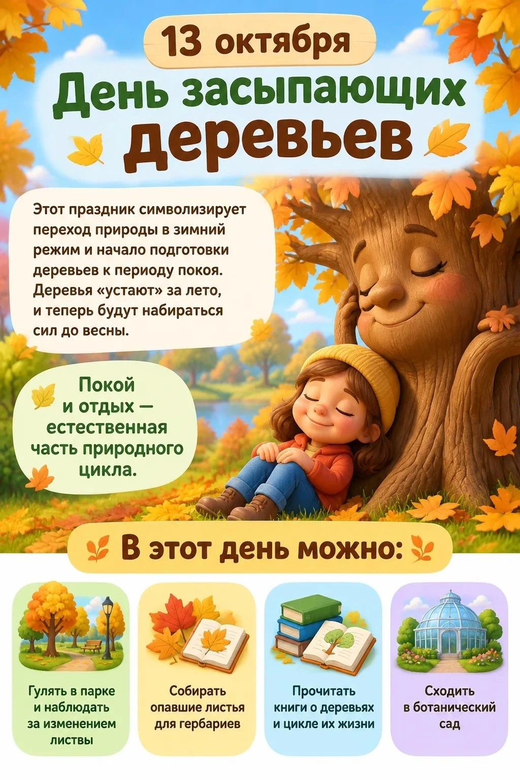 🍂 День засыпающих деревьев отмечают 13 октября. 🌳 Этот праздник символизирует переход...