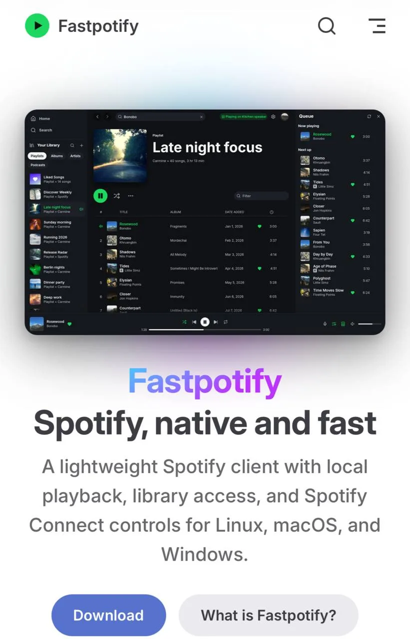 Fastpotify — лёгкий альтернативный клиент Spotify, который запускается меньше чем за се...