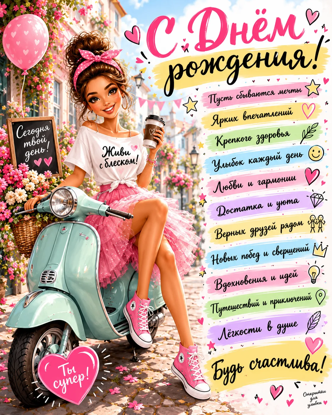 🎉 Пусть жизнь радует сюрпризами, кошелёк пополнениями, а зеркало комплиментами!