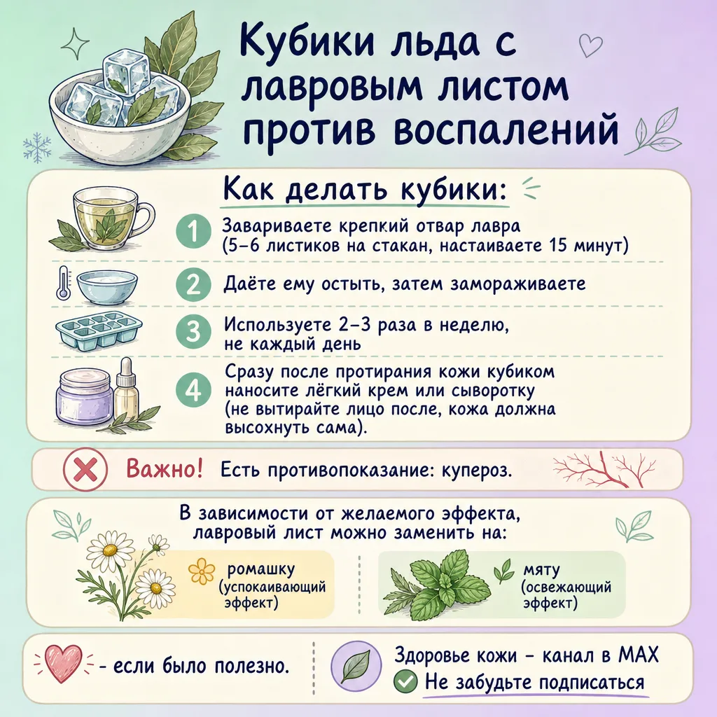🌱  Кубики льда с лавровым листом против воспалений