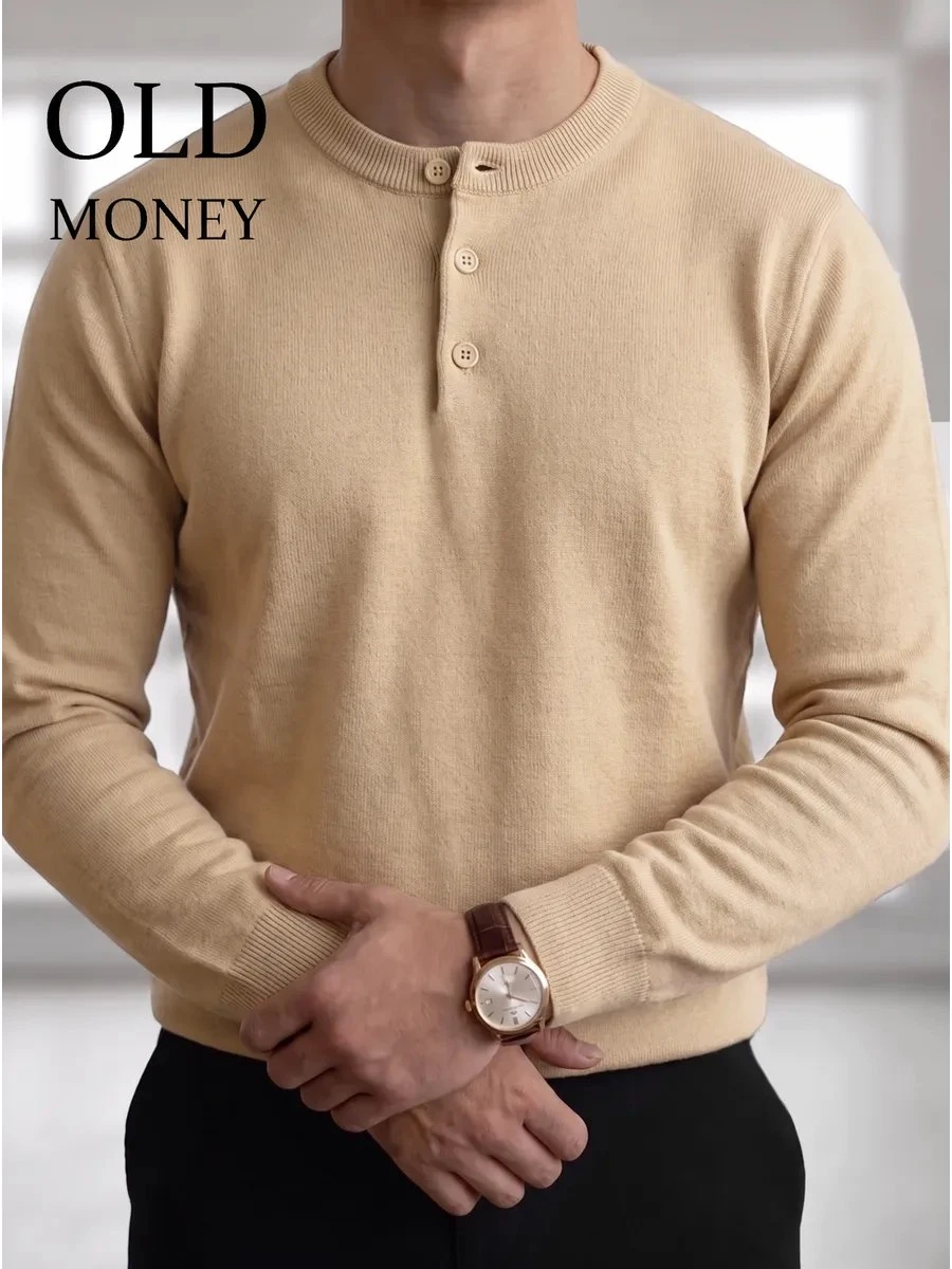 ✨ Джемпер хенли с длинным рукавом вязаный old money