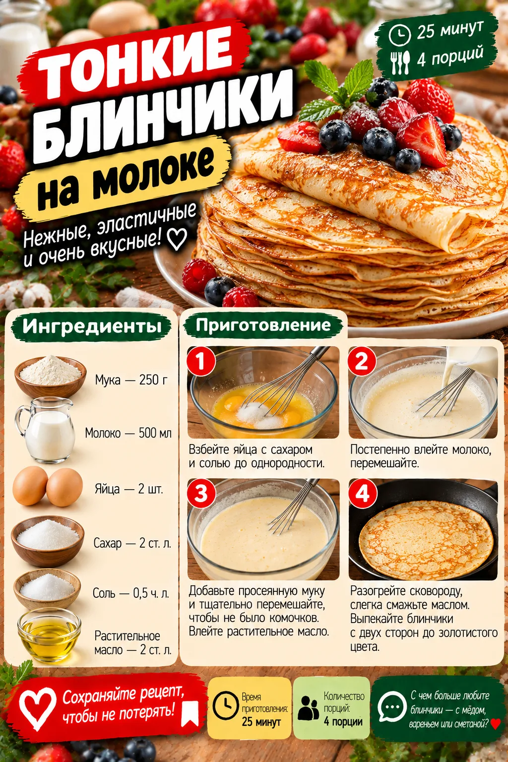 ТОНКИЕ БЛИНЧИКИ НА МОЛОКЕ