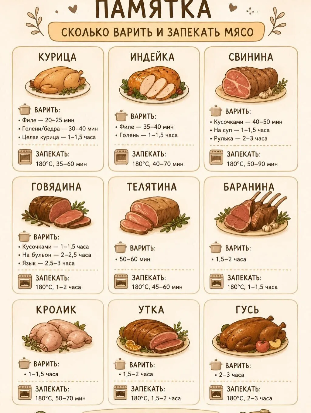 Мясо вроде одно, а время приготовления у всех разное