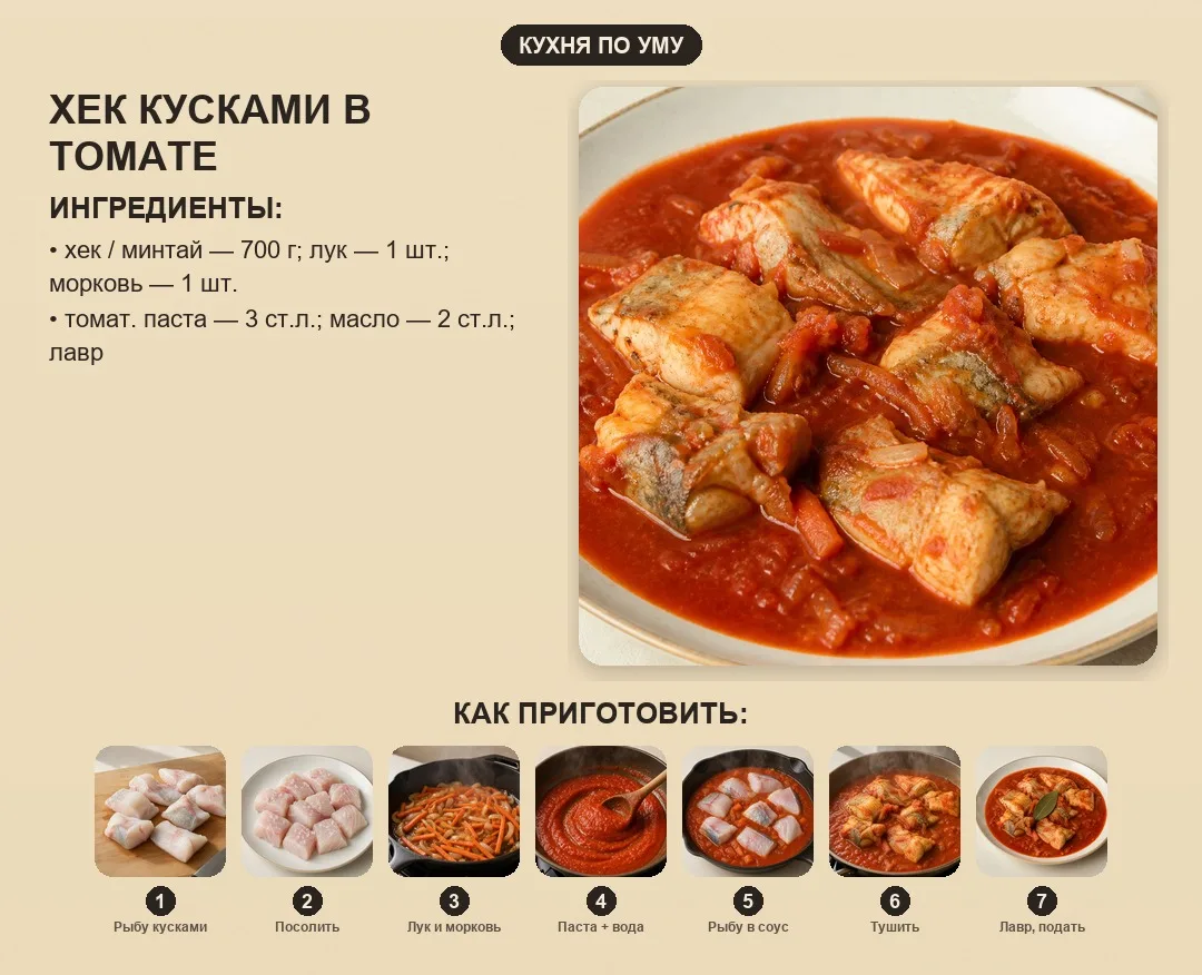 Хек кусками в томате