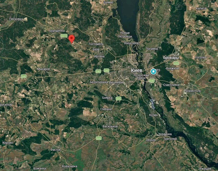 Предварительная геолокация удара Герани в Киевской области: 50.58255148998132, 30.02389...