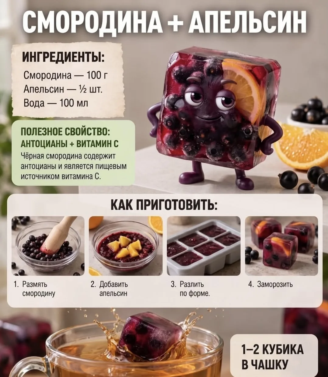 Витаминные замороженные кубики для чая 🫖