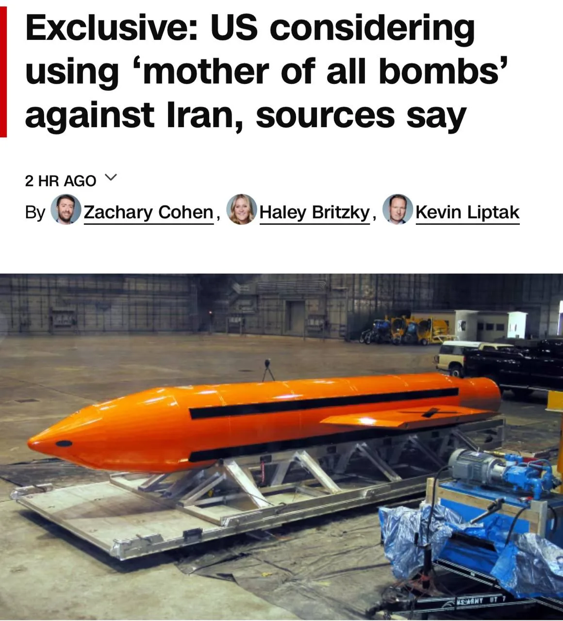 ⚡️США могут сбросить «мать всех бомб» на Иран.