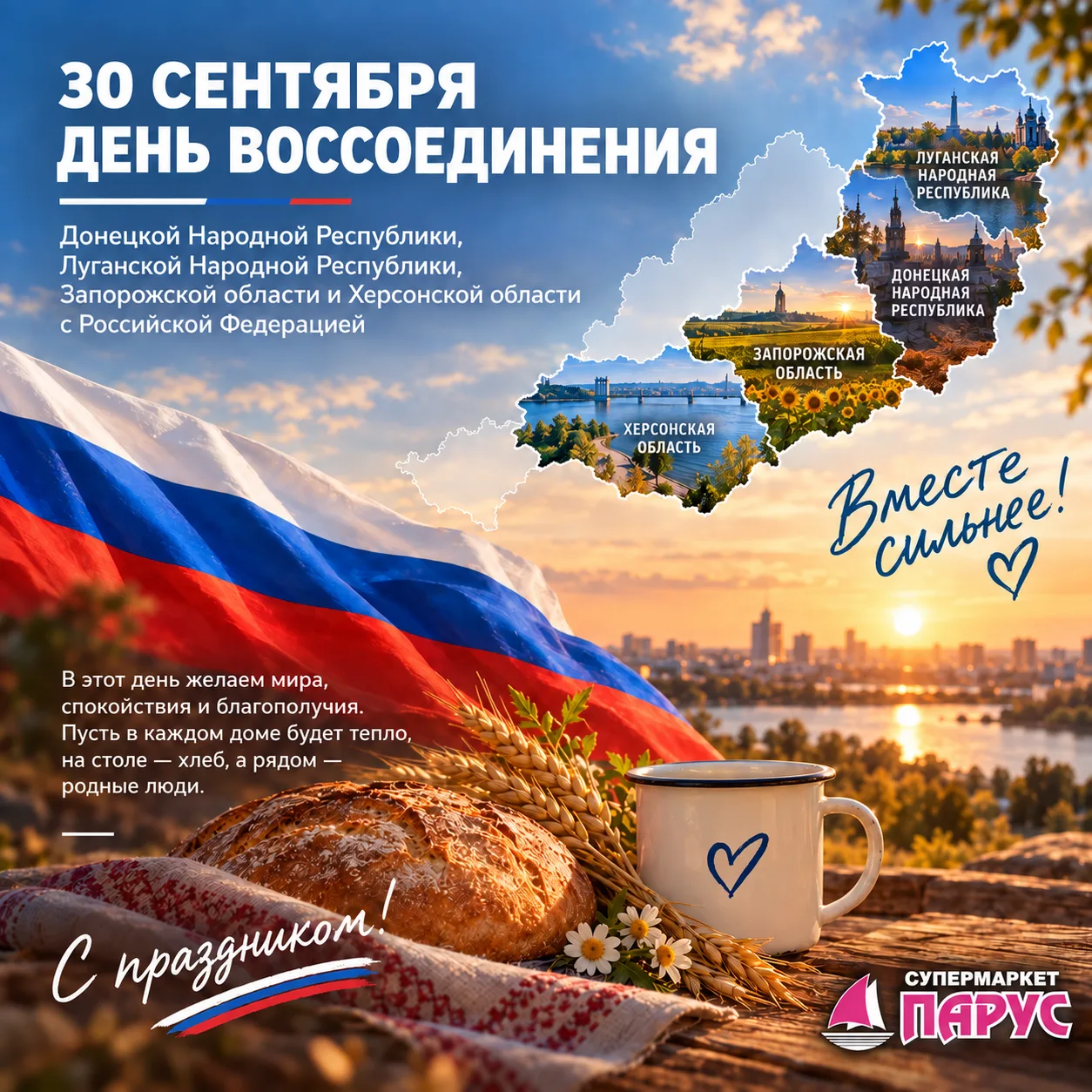 30 сентября в России отмечается День воссоединения ДНР, ЛНР, Запорожской и Херсонской о...
