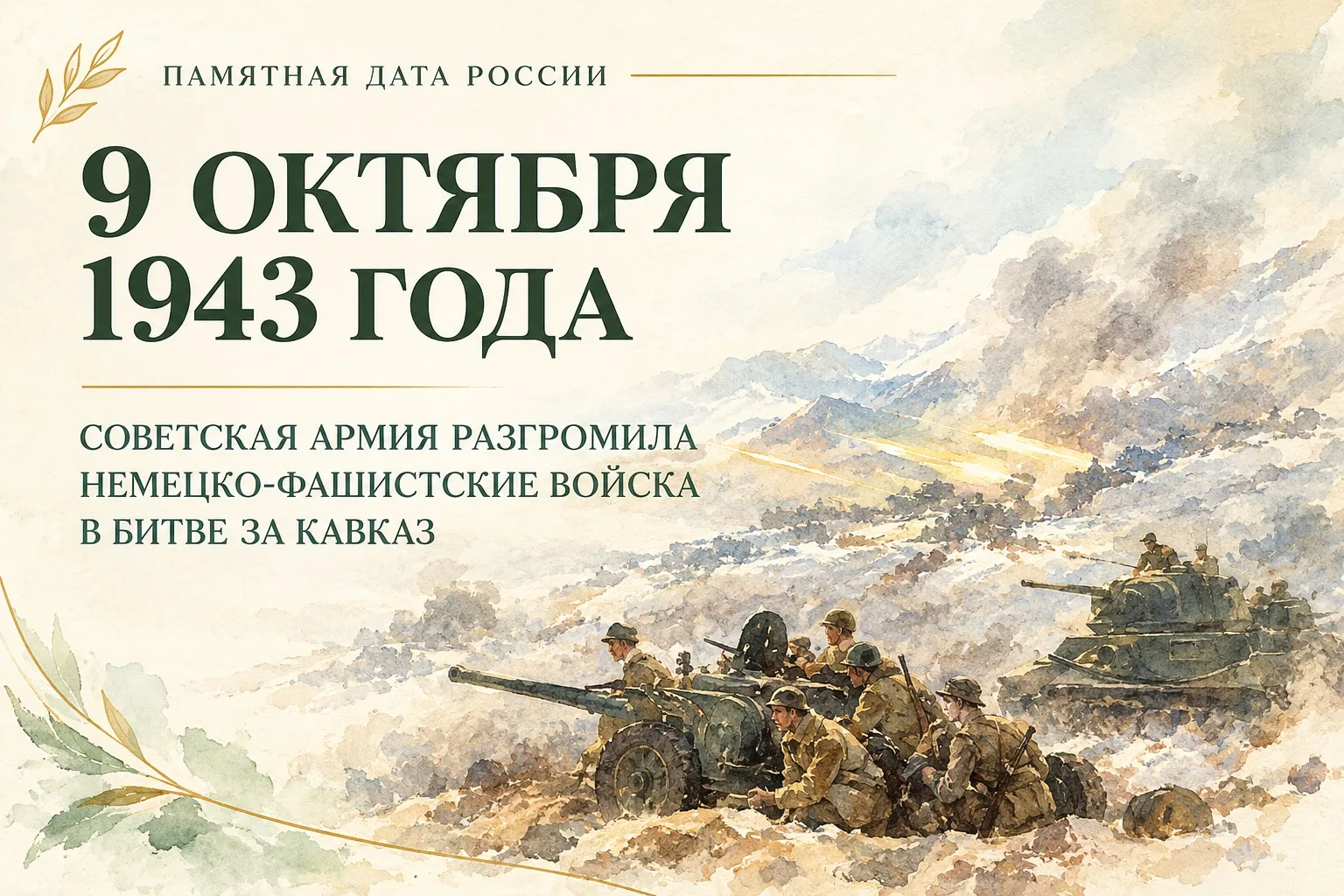 9 октября — День разгрома немецко-фашистских войск в битве за Кавказ