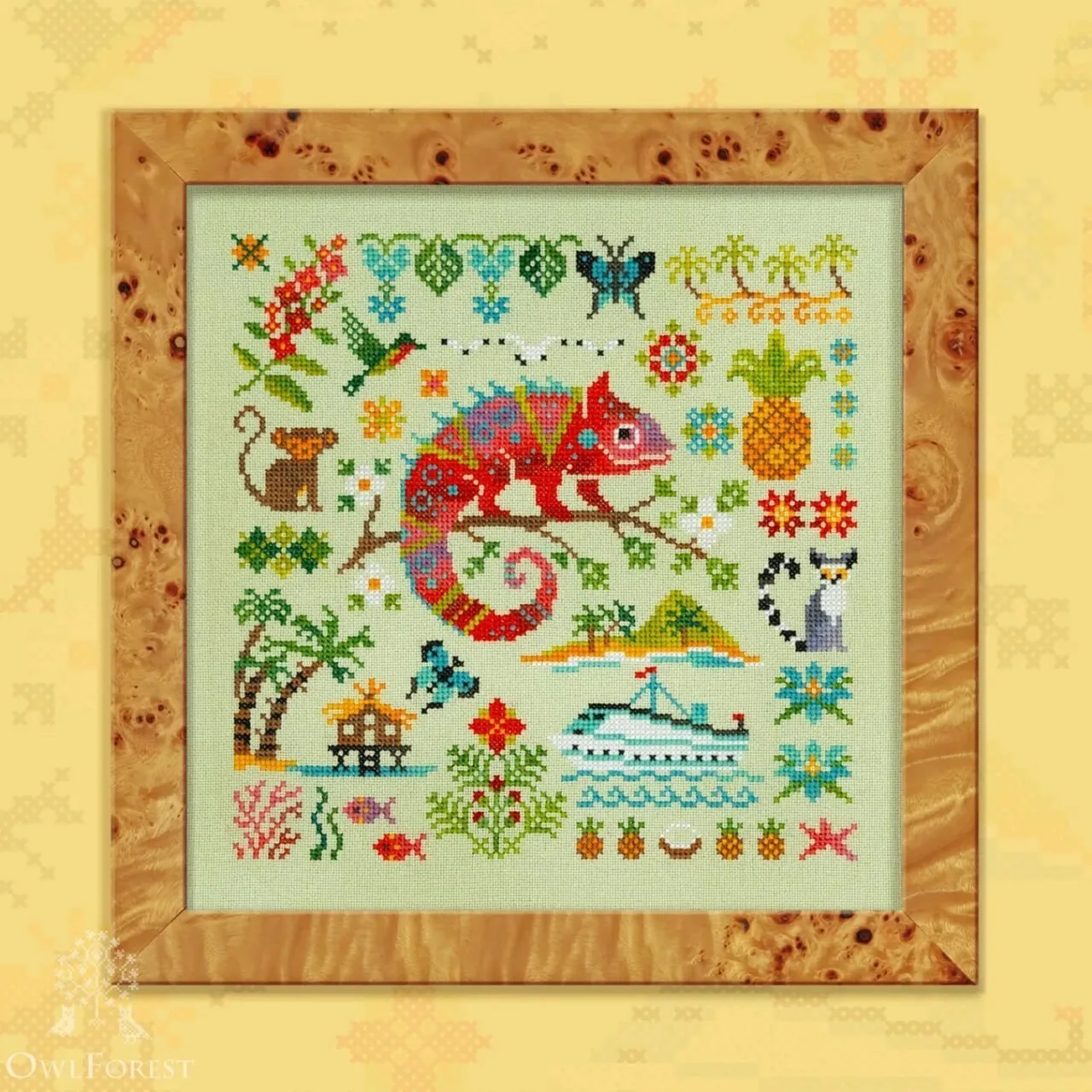 Лемурия. Хамелеон. Дизайн OwlForest Embroidery