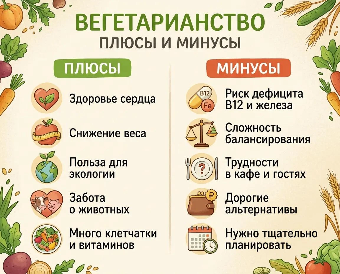 🌱 Вегетарианство: плюсы и минусы? Разбираемся без мифов