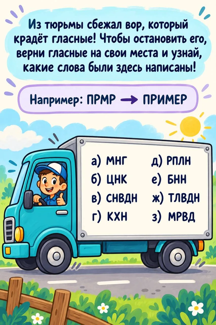 Задание: верните в слова пропущенные гласные и определите, какие слова спрятались в гру...