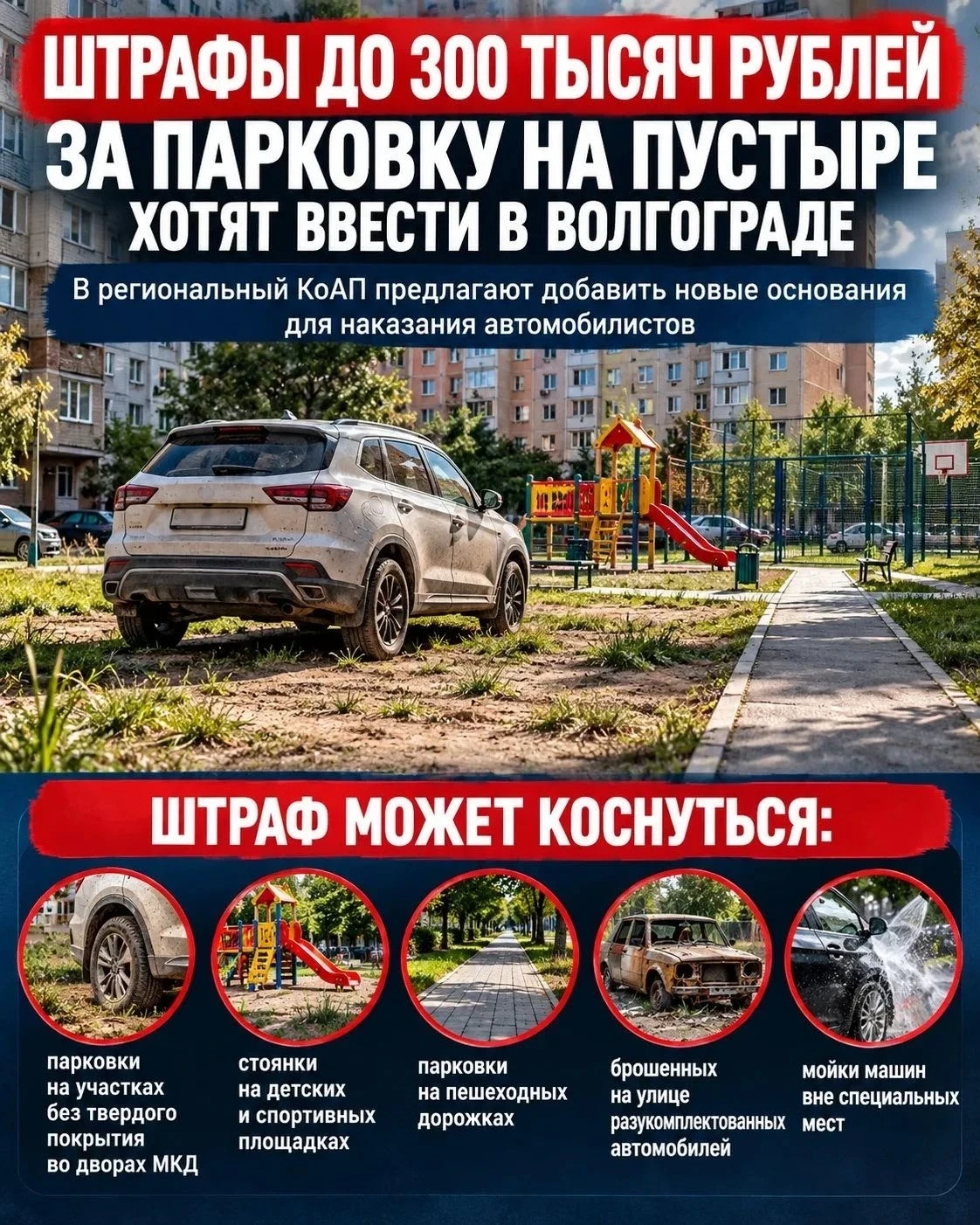 За парковку на пустыре в Волгоградской области хотят штрафовать до 300 тысяч рублей.
