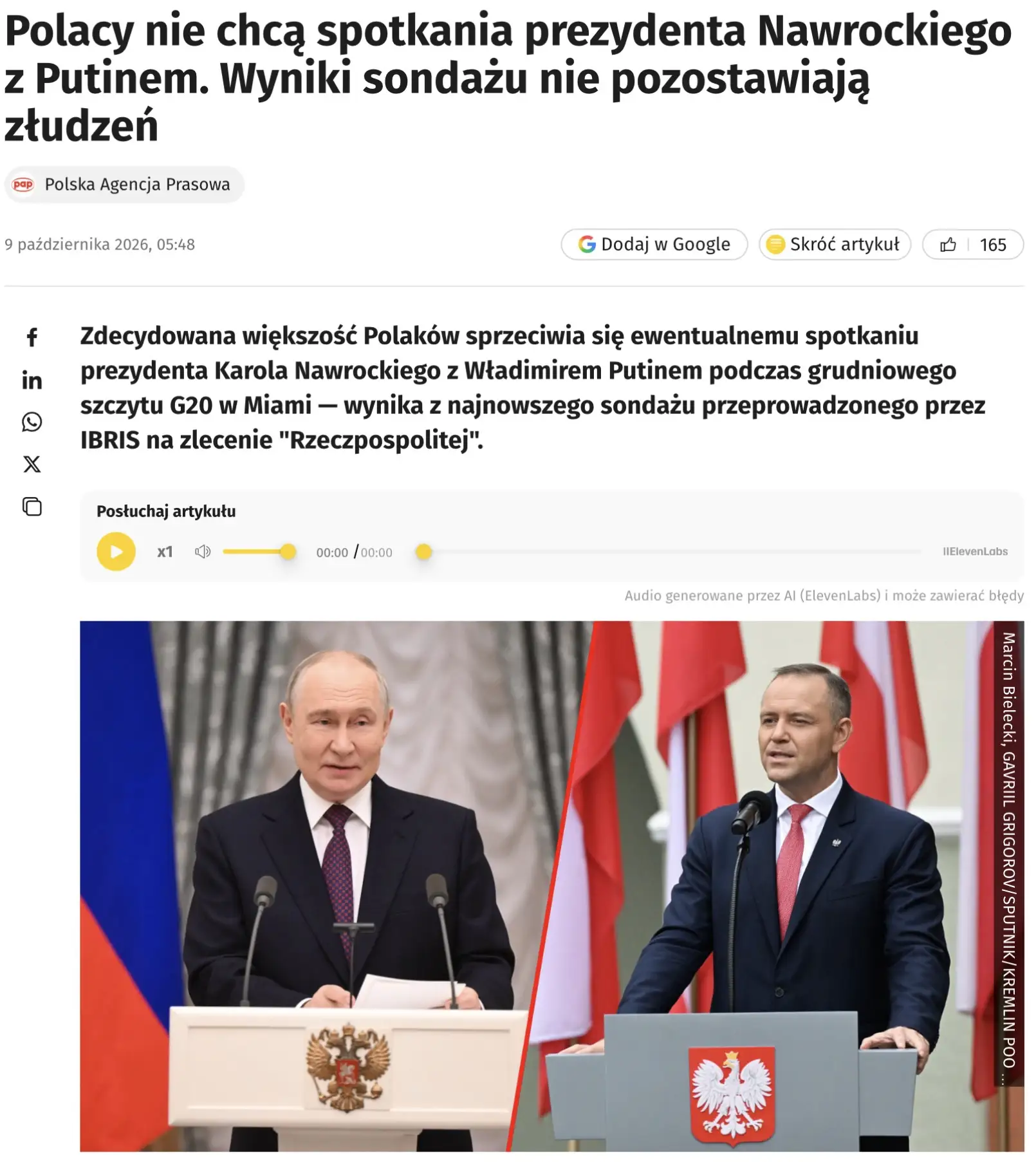 Польская Rzeczpospolita публикует сегодня результаты опроса поляков по поводу того, хот...
