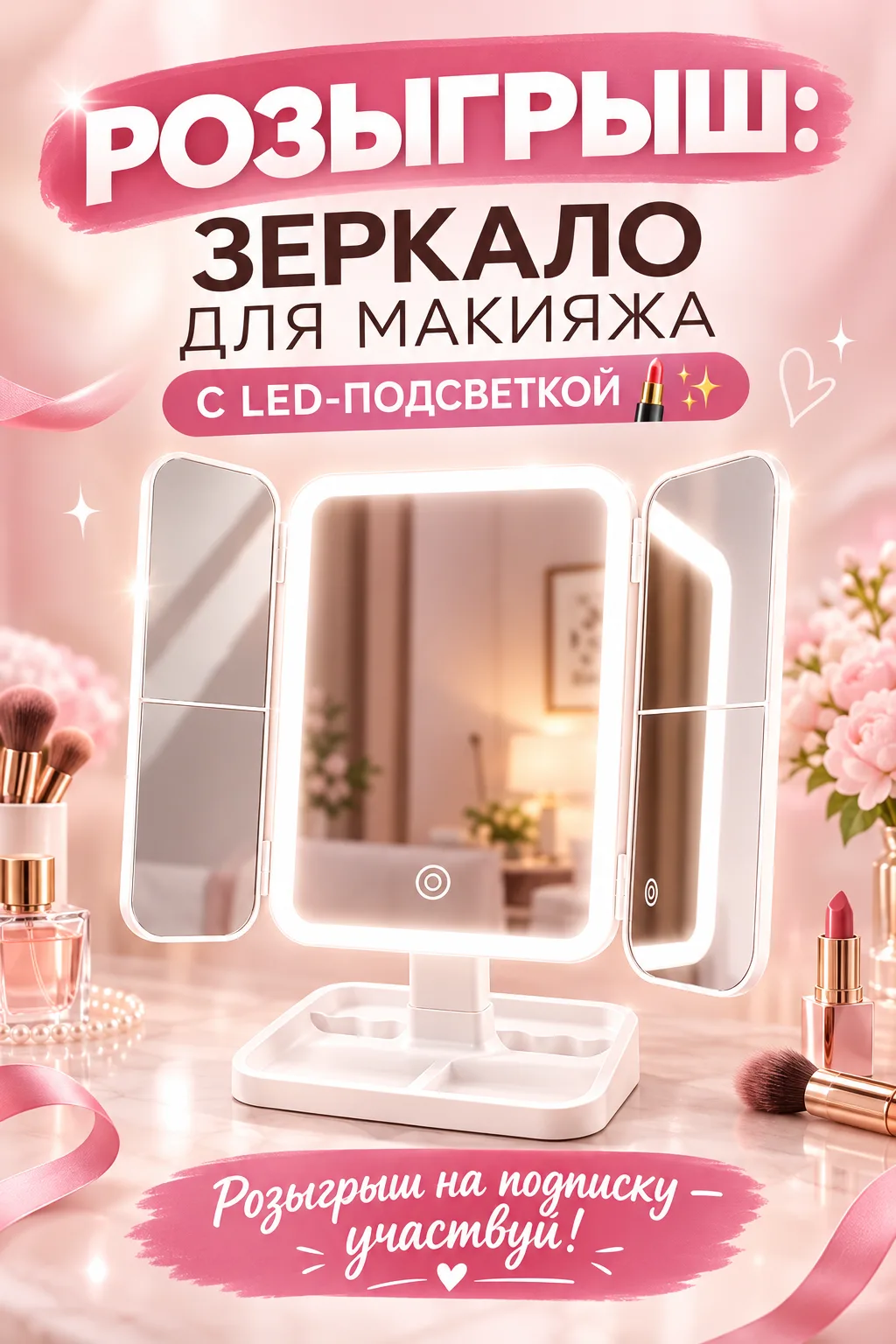 🎁 РОЗЫГРЫШ: Зеркало для макияжа с LED-подсветкой 💄✨