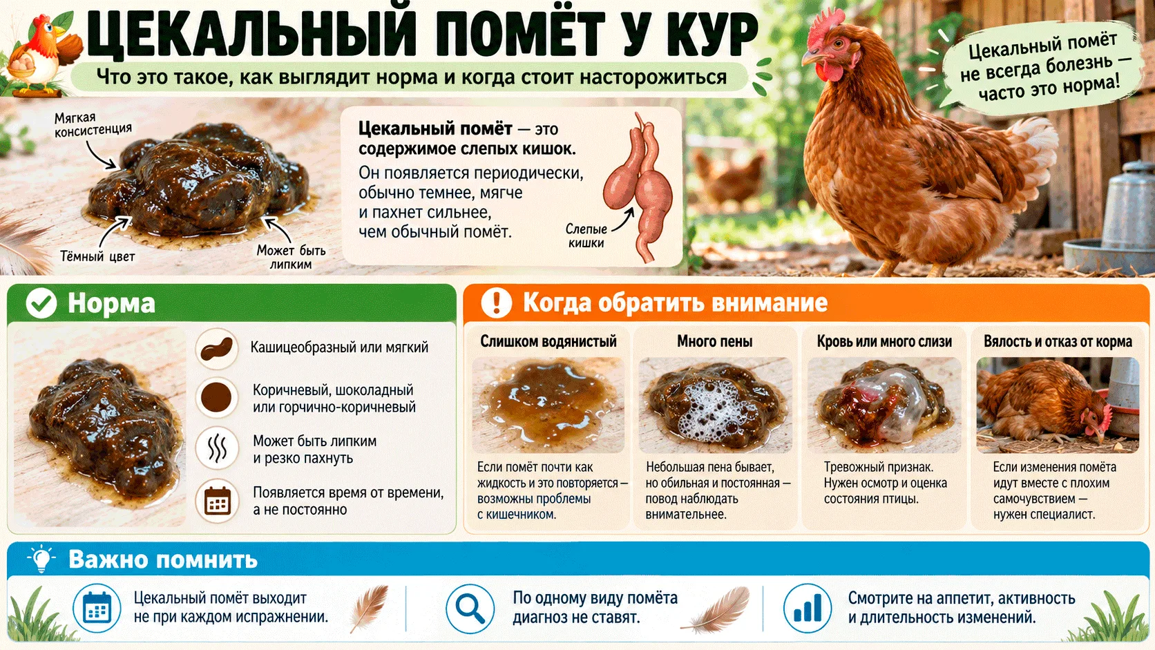 🐔💩 ЦЕКАЛЬНЫЙ ПОМЁТ У КУР – НЕ ПУГАЙТЕСЬ, ЭТО НЕ ВСЕГДА ПОНОС!