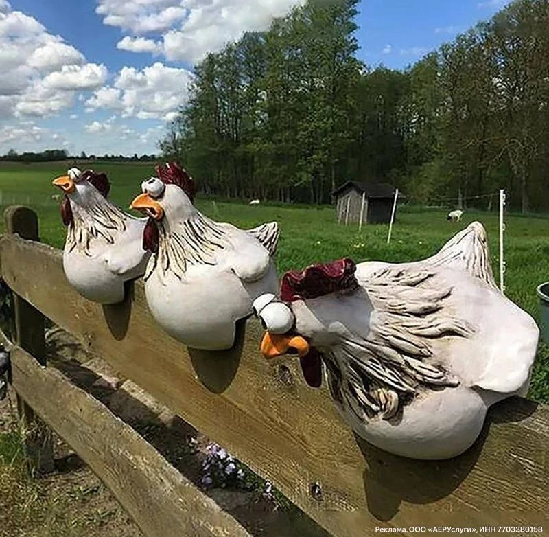 Забавные садовые фигуры в виде удивленных курочек 🐔