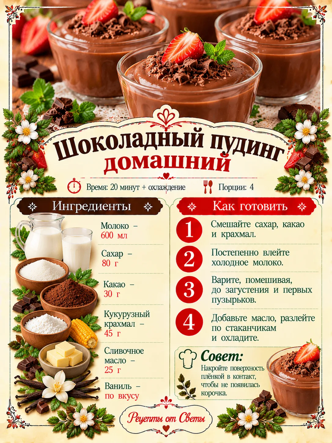 🍫 Домашний шоколадный пудинг, такой нежный и соблазнительный, что делиться последней л...