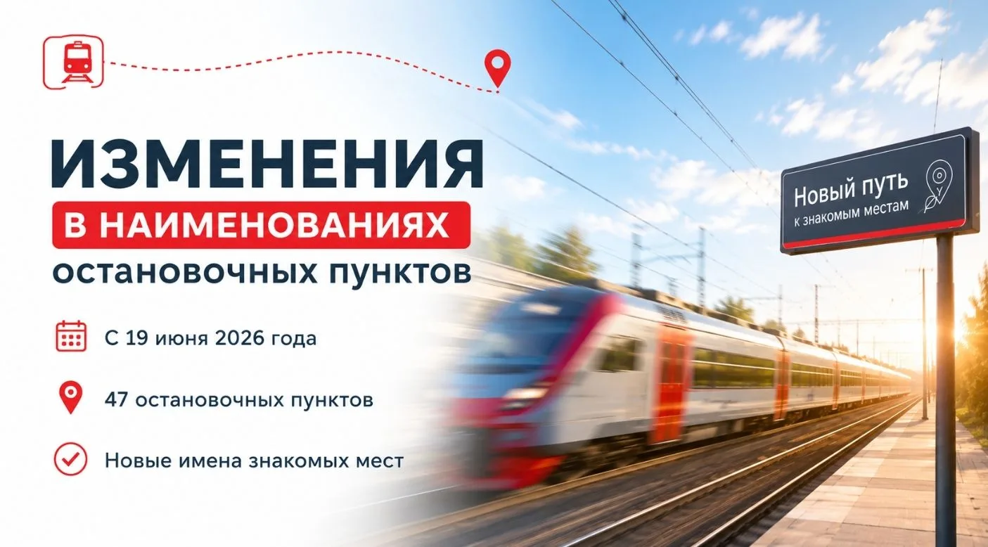 С 19 июня 2026 года изменены наименования ряда остановочных пунктов, расположенных в гр...