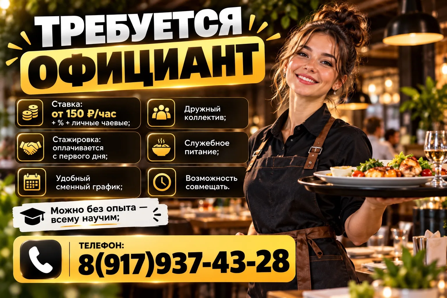 ТРЕБУЕТСЯ ОФИЦИАНТ