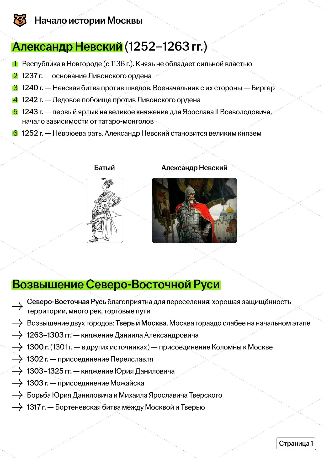 Конспект занятия по теме «Начало истории Москвы» от Никиты Равича